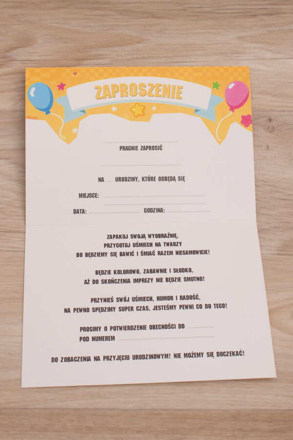 Zaproszenie na urodziny wzór nr 9 - do ręcznego wypisywania - obrazek 4