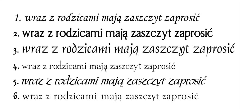 Czcionki podstawowe do wyboru